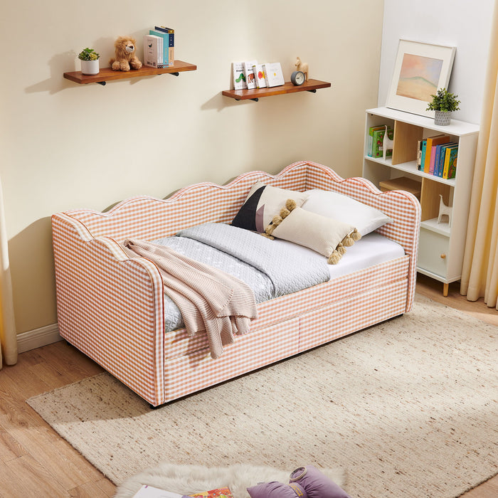 Gingham Daybed With USB Charging Port, Wave-Shaped Design