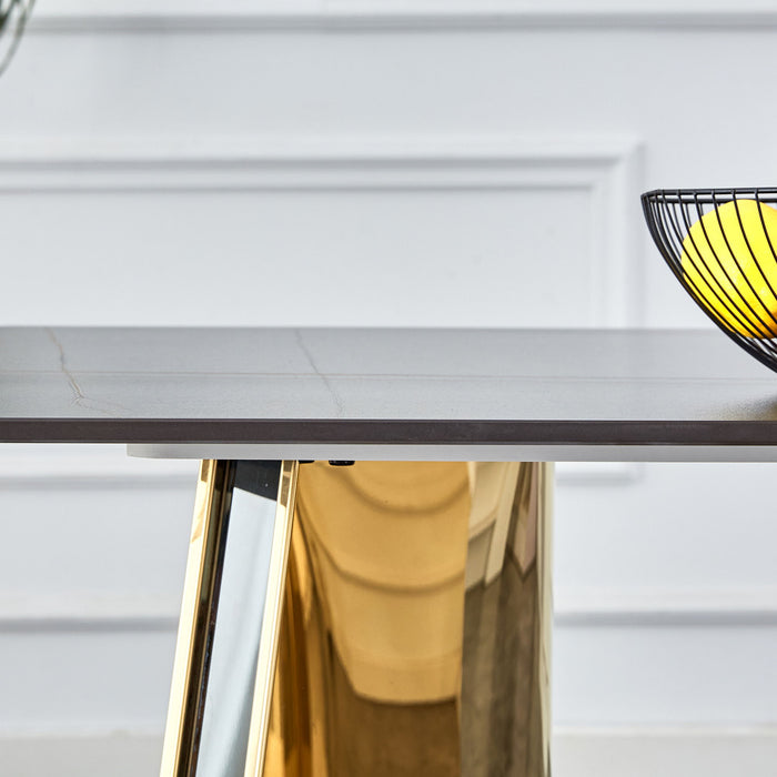 Patterned Slab Dining Table With Golden Stainless Steel Butterfly Legs - Black / Gold