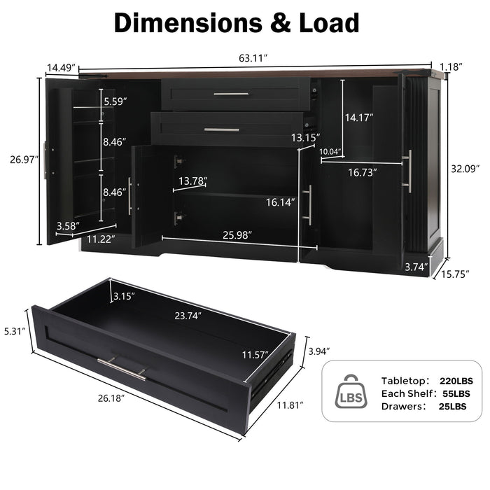 Barn Door Storage Cabinet With 2 Drawers & Door Rack, Adjustable Shelves