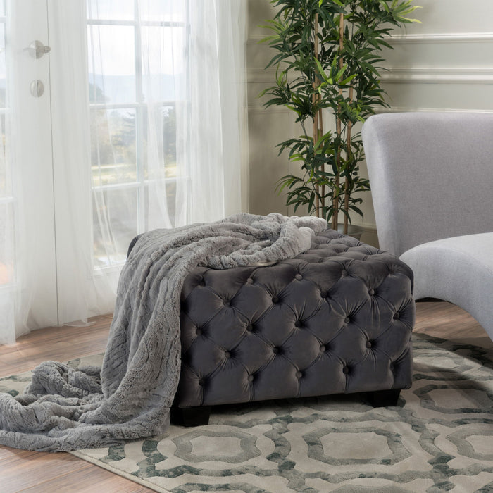 Modern Glam Ottoman With Velvet Upholstery And Button Tufted Design