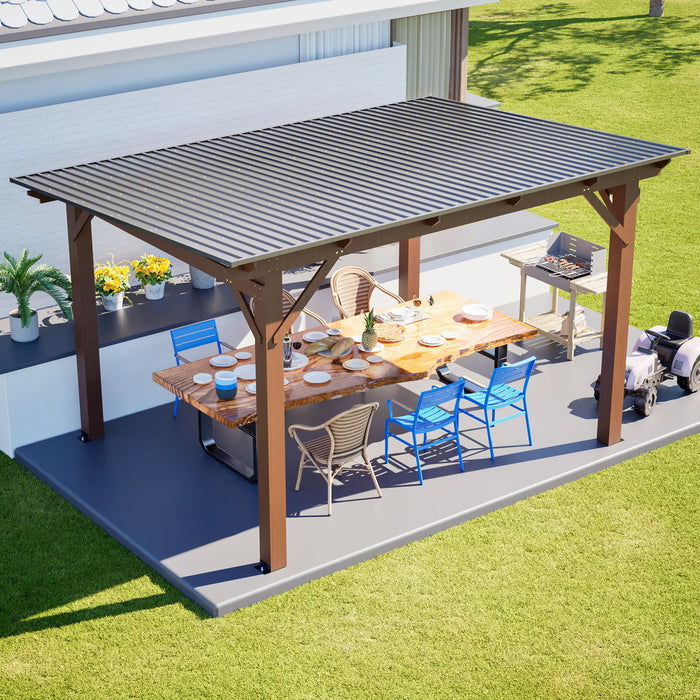 13 X 10 Ft Gazebo With Roof, Spacious Outdoor Patio Shade Structure For Backyard & Garden - Brown