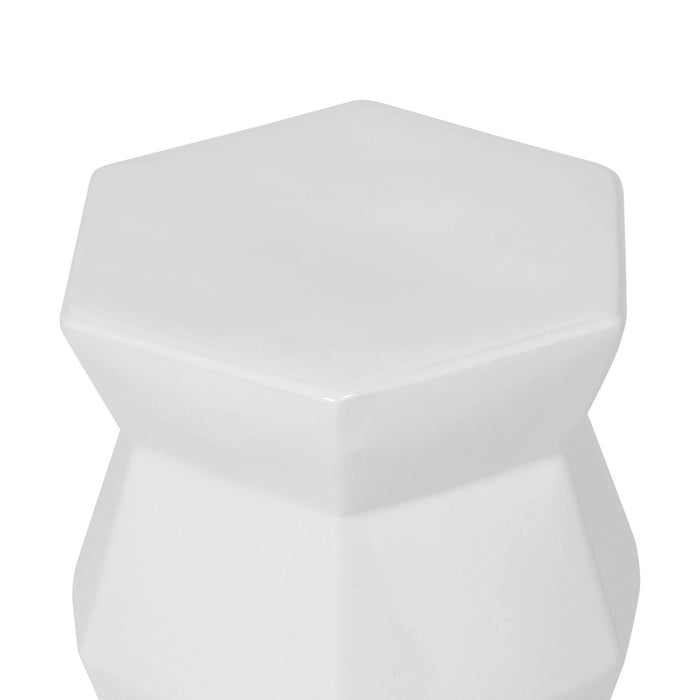 Contemporary Ceramic Drum Stool Indoor / Outdoor Side Table Glazed Accent Garden Stool - White