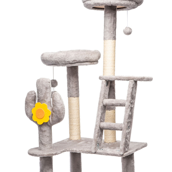 Cactus Cat Tree With Transparent Capsule, Sisal Scratching Posts - Gray