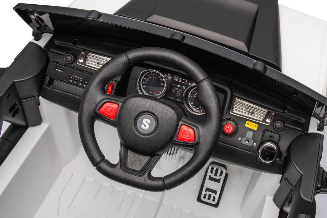 12V7A 30W*2 Four-Wheel Drive Leather Seat One Button Start, Forward And Backward, High And Low Speed, Music, Front Light, Power Display, Two Doors Can Open, 2.4G R / C, Seat Belt Four Wheel Absorber