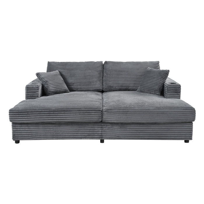 Oversized Loveseat Chaise With 2 USB Ports, 2 Cup Holders And 2 Throw Pillows