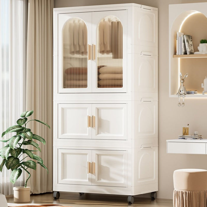 Folding Wardrobe Cabinet With Magnetic Doors, Wheels And Hangers