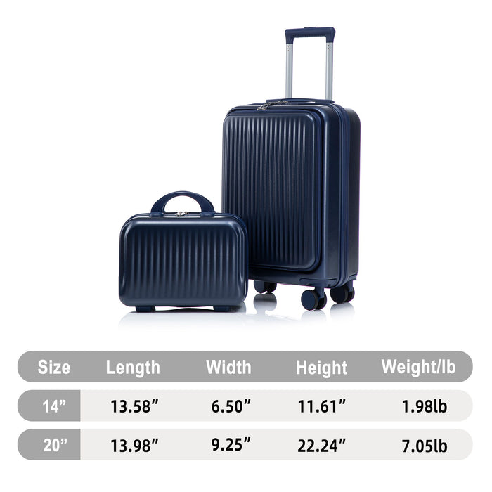 Luggage Set With Cosmetic Case, Combination Lock, Front Opening Design