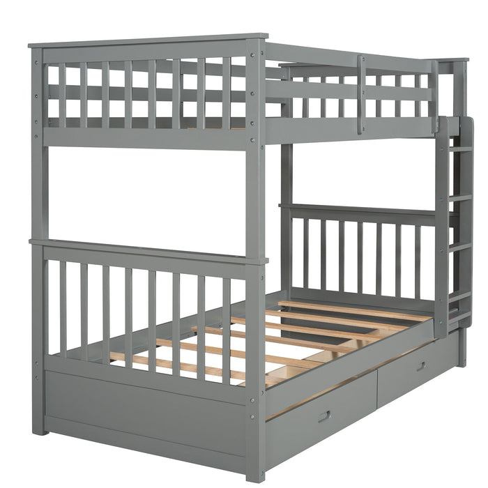 Bunk Bed With Ladders And 2 Storage Drawers