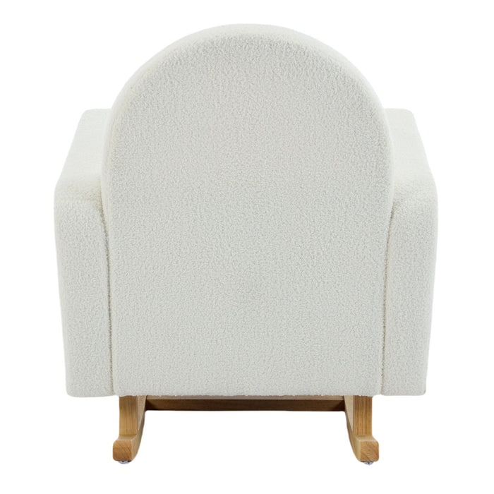 Accent Rocking Chair With Curved Back & Pillow, Base, Ultimate Comfort For Living Room Or Nursery - Cream White