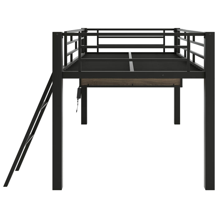 Gaming - Twin Loft Bed With Desk And LED - Black