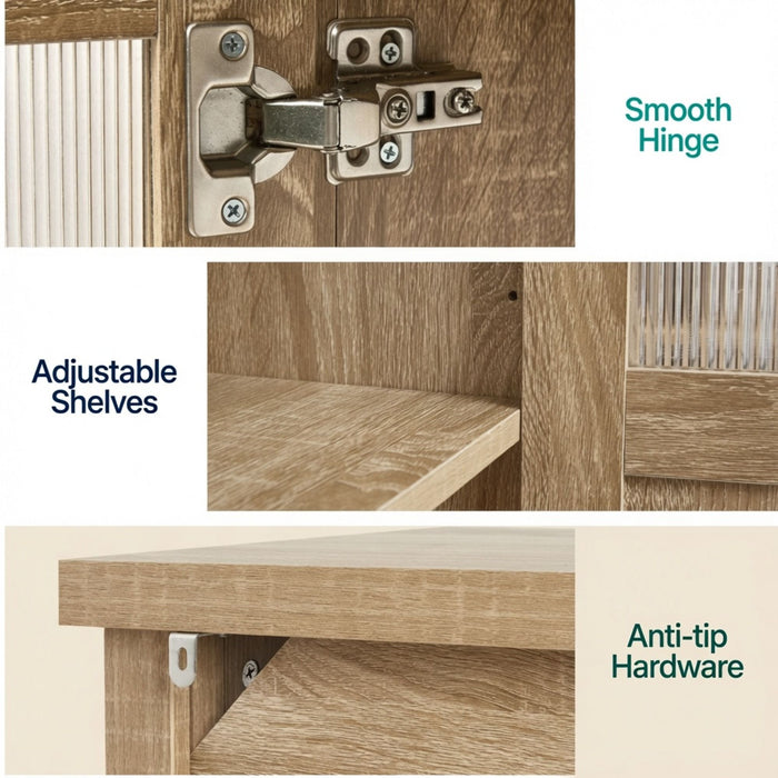 Buffet Cabinet With 4 Doors, Adjustable Shelves Handles - Natural
