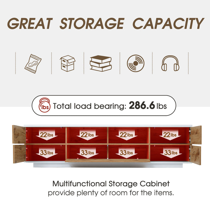 TV Stand, Entertainment Center With Deep Drawers, Cable Management & Soft Closing Hinges