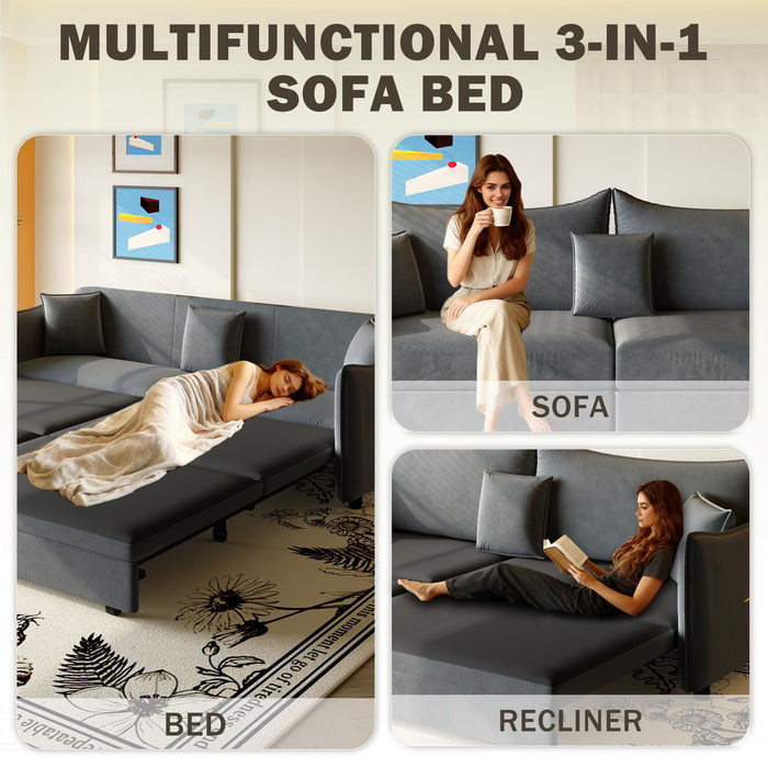 King Pull Out Sofa Bed, 3-In-1 Convertible Bed With 3 Pillows