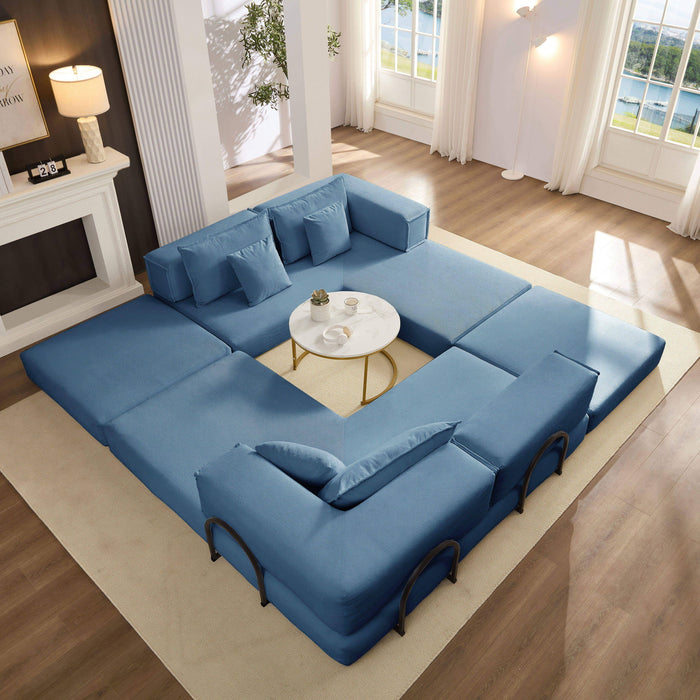 Modular L Shaped Floor Living Room Sofa Set With 6 Pillows