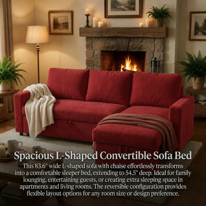 L - Shaped Convertible Sofa Bed With Storage Chaise