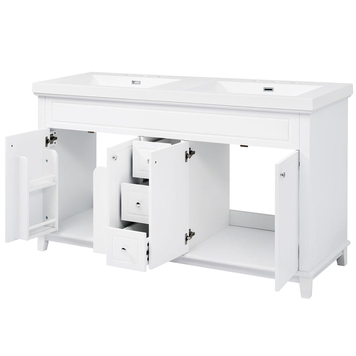 Bathroom Vanity With Double Sinks, 3 Drawers & 4 Doors - White