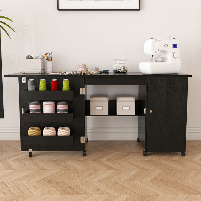 Foldable Sewing Table With Locking Casters