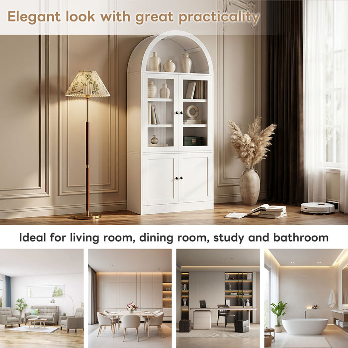 Tall Arched Top Storage Cabinet With 5 Tier Shelves, Soft Close Hinges