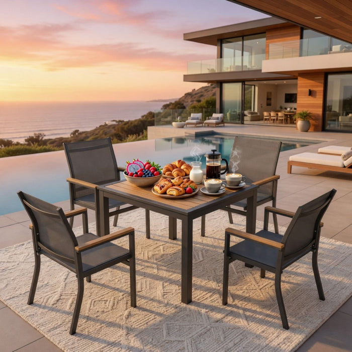 Outdoor Square Patio Slatted Dining Table - Gray