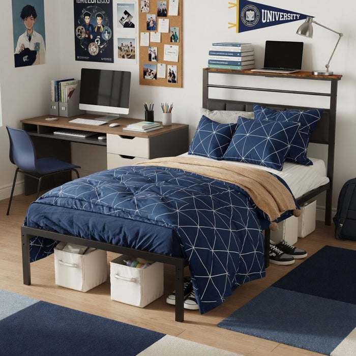 Platform Bed Frame With Charging Station & Headboard Storage