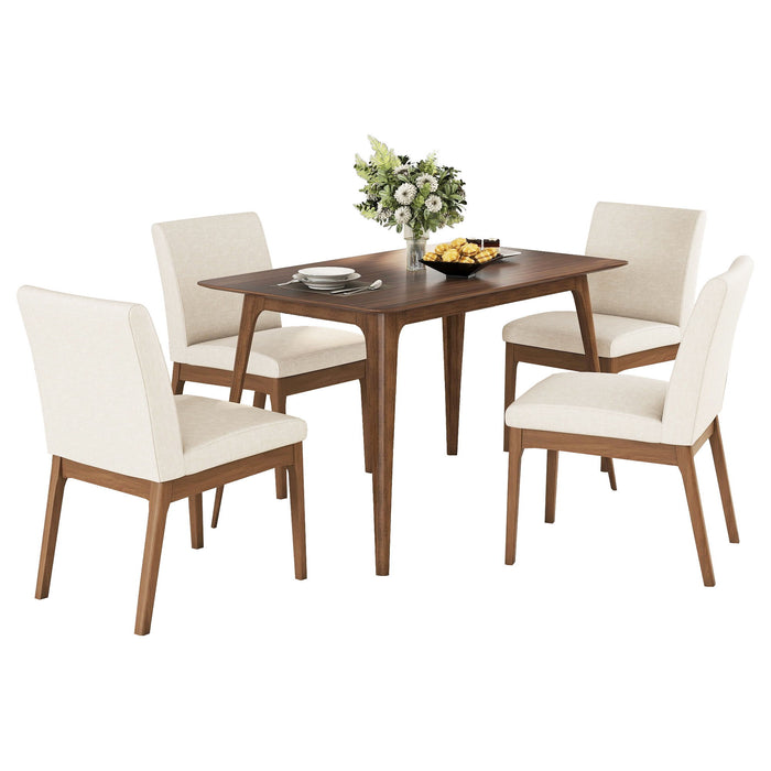 5 Piece Dining Set With Table And Upholstered Chairs - Light Beige / Walnut