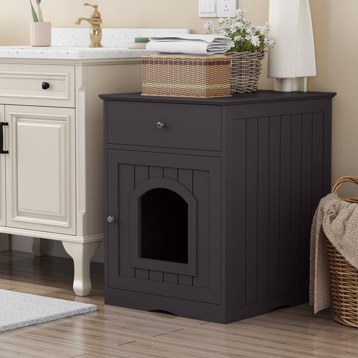 Pet House Cat Litter Box Enclosure With Drawer, Side Table