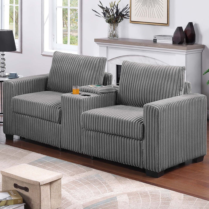 Modern Style 2 Piece Sofa Set With Cup Holders & Charging Port