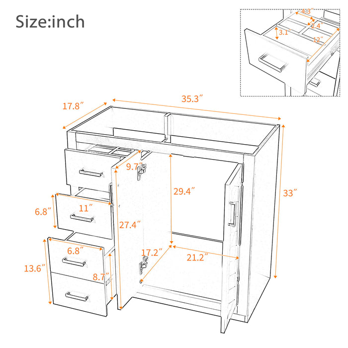Retro Style Bathroom Vanity, 3 Drawers & Soft Closing Doors
