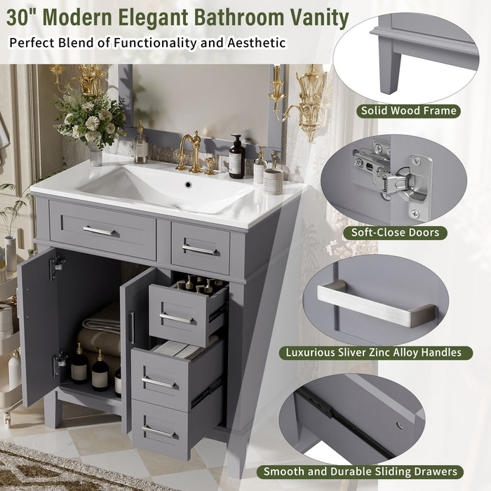 Modern Bathroom Vanity With Sink, Storage Cabinet, Soft Close Doors, Deep & Standard Drawers