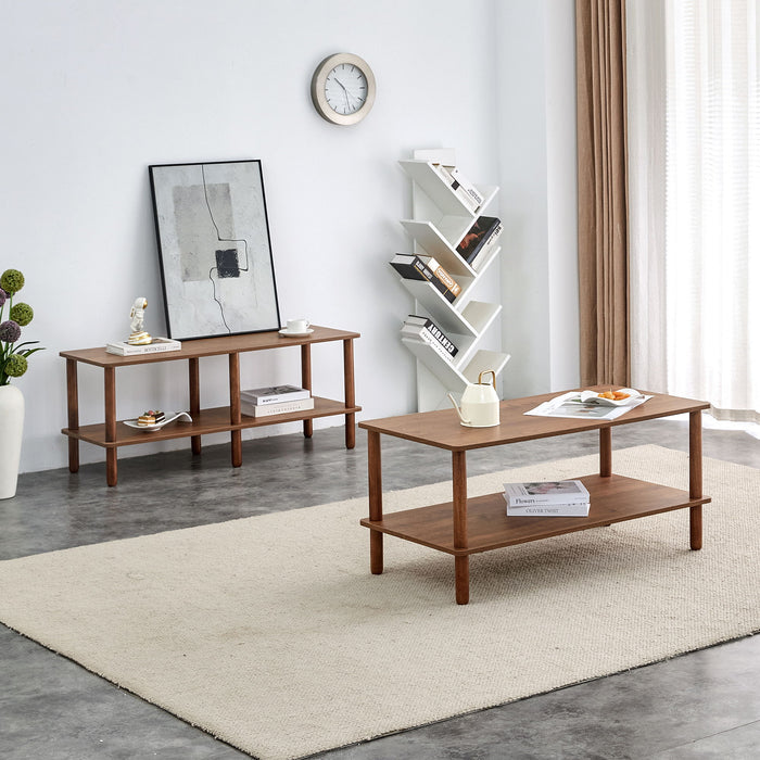 Modern 2 Tier Coffee Table With Open Storage Shelf For Living Room