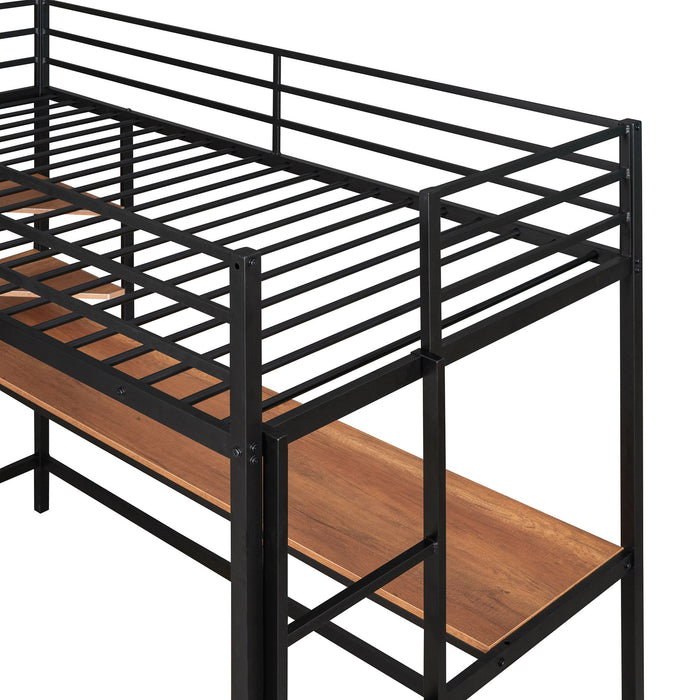 Twin Loft Bed With Desk And Shelve - Black