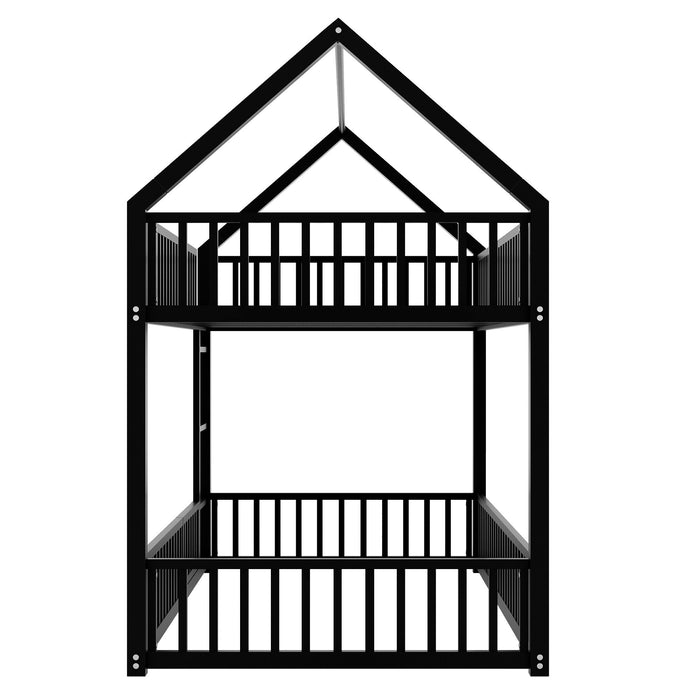 Metal House Bunk Bed With Fence And Door