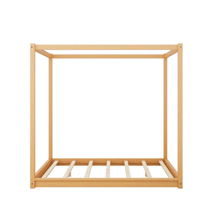 Wood Canopy Platform Bed With Support Legs And Airflow Slats