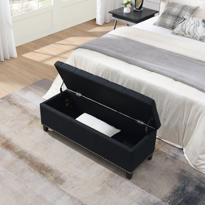 Button-Tufted Storage Ottoman With Safety Close Hinge