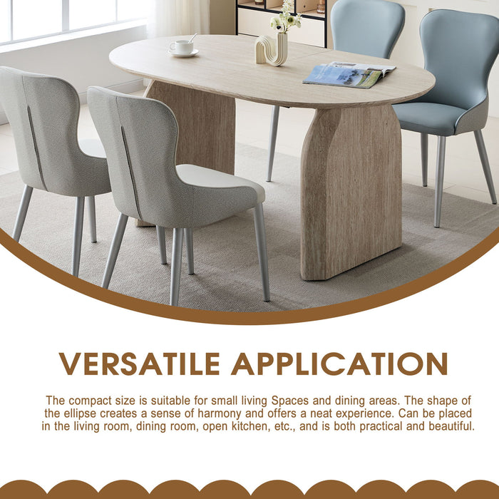 Oval Extendable Dining Table With Dual Pillar Design - Off White