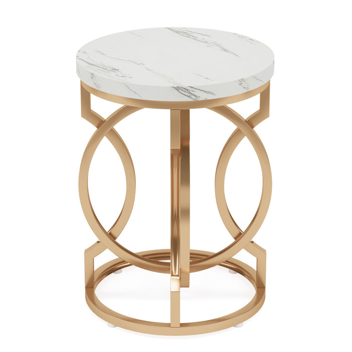 Round End Table With O-Shaped Base - White / Gold