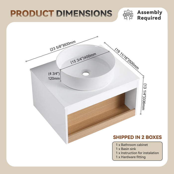 Floating Bathroom Vanity With Glossy Round Vessel Sink
