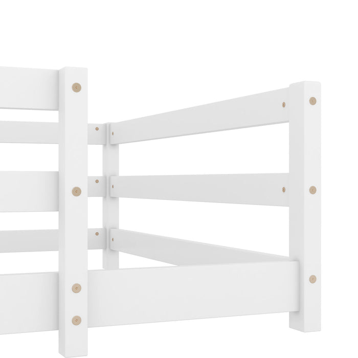 Twin Size Montessori Floor Bed With Fence - White