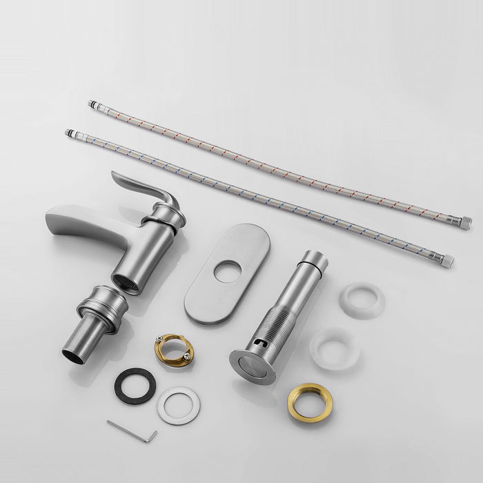 Waterfall Spout Bathroom Faucet With Single Handle And Pop Up Drain - Brushed Nickel