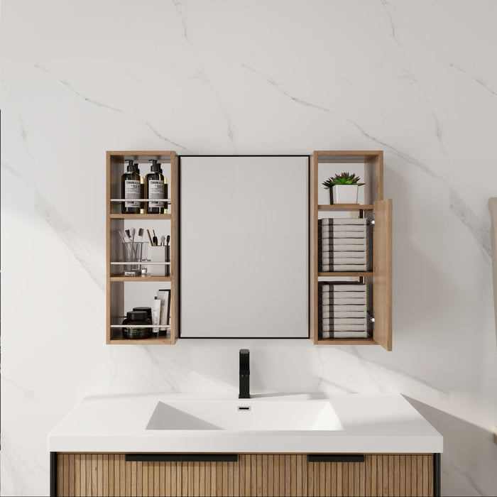 39.4" Wall Mounted Bathroom Cabinet With Storage And - Imitative Oak