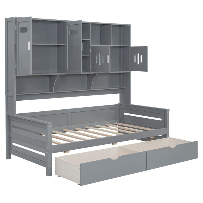 Daybed With All-In-One Cabinet And Shelf