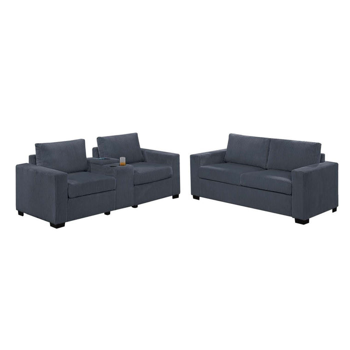 Elegant Simple Sofa Set With Console Cup Holder And Loveseat