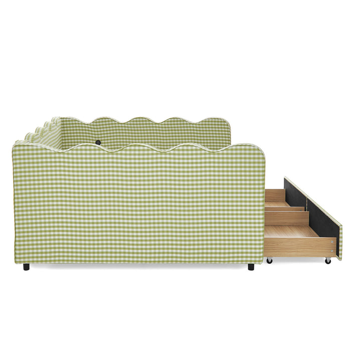 Gingham Daybed With USB Charging Port, Wave-Shaped Design