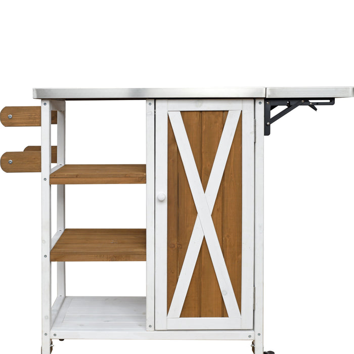 Foldable Outdoor Kitchen Island With Storage Cabinet