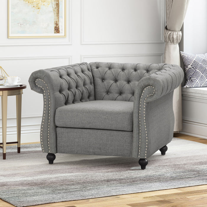 Nexuson - Upholstered Chesterfield Chair With Deep Tufted And Nailhead Trim
