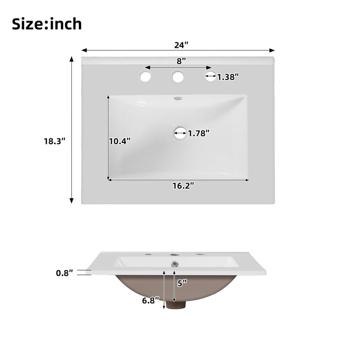 Bathroom Vanity With Flip Drawer, 2 Soft Close Doors, Adjustable Shelf And Ceramic Sink