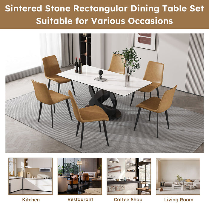 Rectangular Dining Table, For Dinner Party, 4 Chairs - Black / White