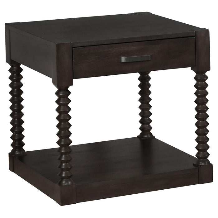 Coffee 1 Drawer End Table With Spindle Legs - Brown