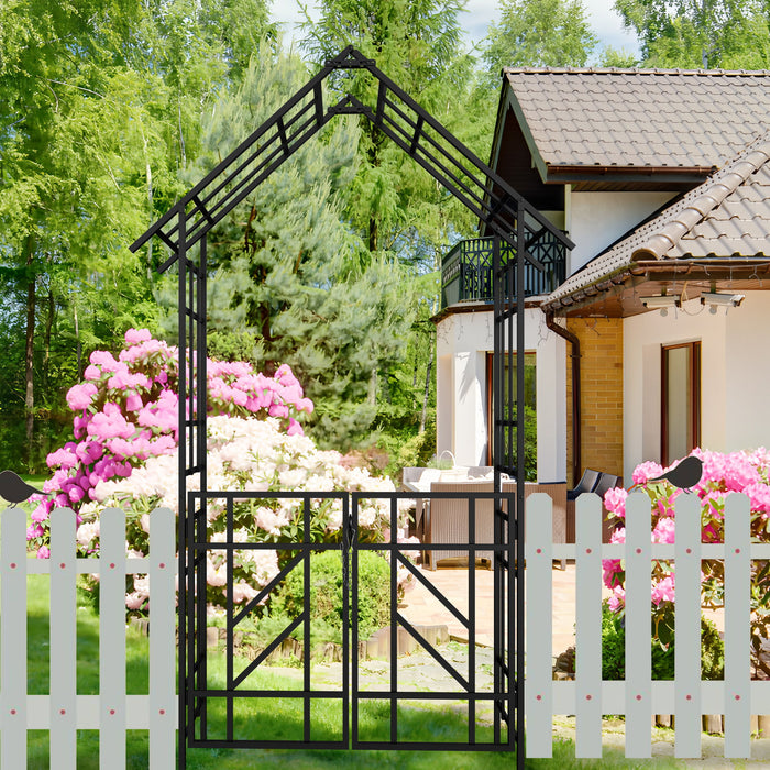 Garden Arch With Gate Climbing Plants Support Outdoor - Black