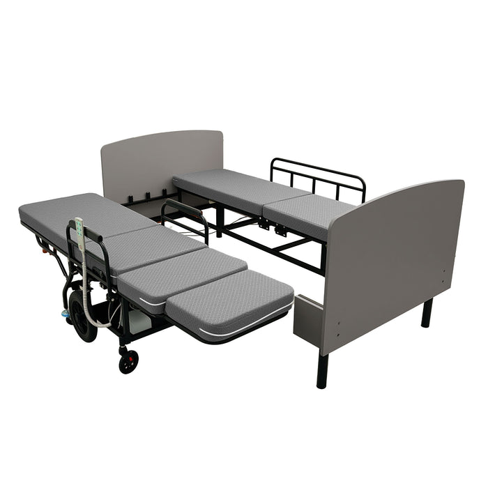 Dual Motor 3 In 1 Electric Nursing Bed Convertible To Wheelchair & Stretcher - Gray